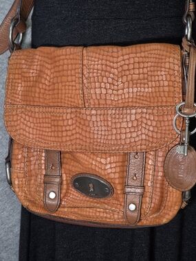 Fossil Orange Croc-Embossed Leather Maddox Flap Crossbody Bag